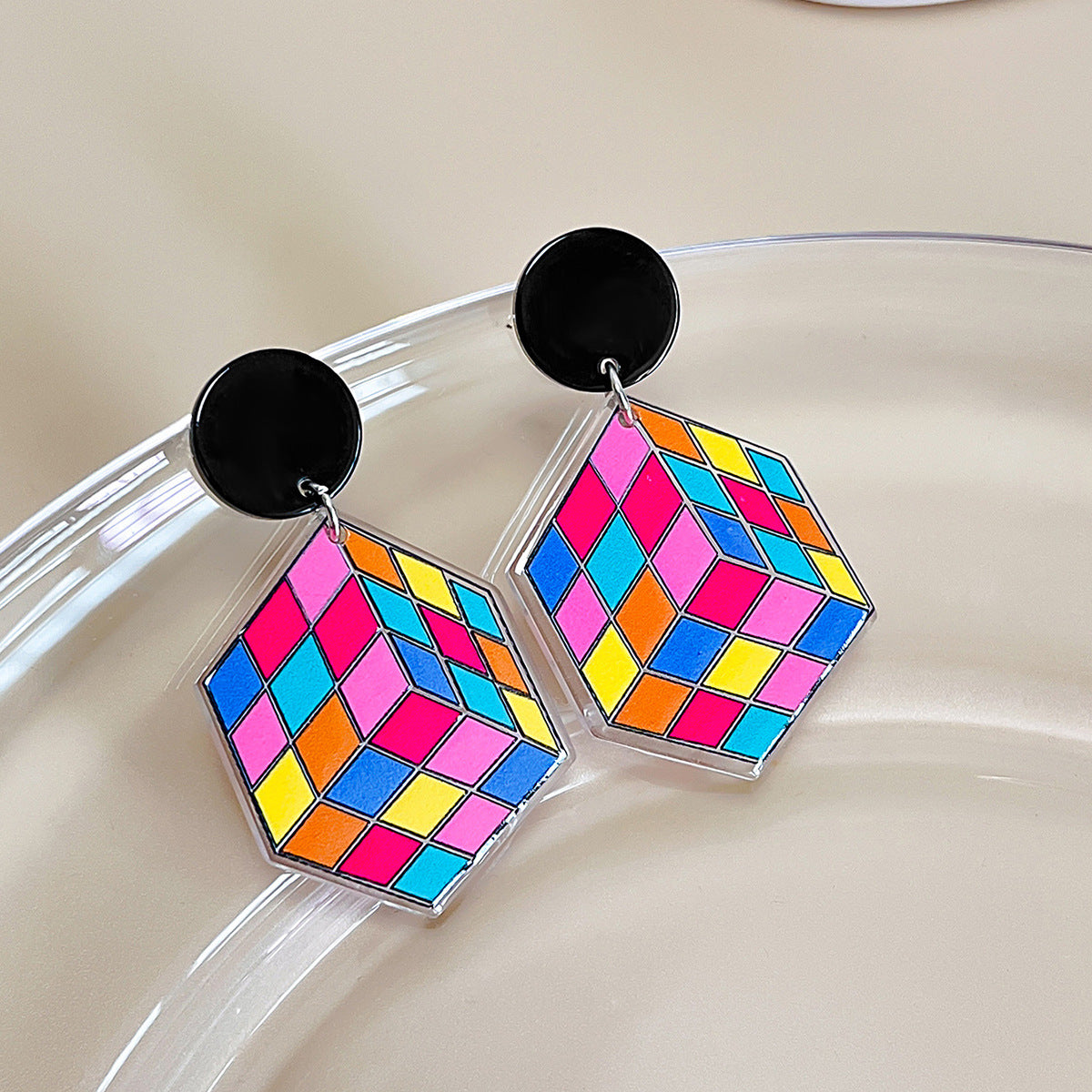 卸売花と葉の油絵シルバー針アクリル イヤリング