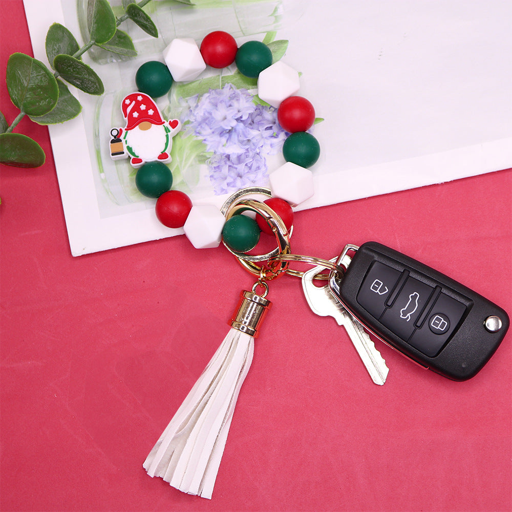 Wholesale 10PCS Santa Claus Christmas Silicone Beaded Wrist Keychain