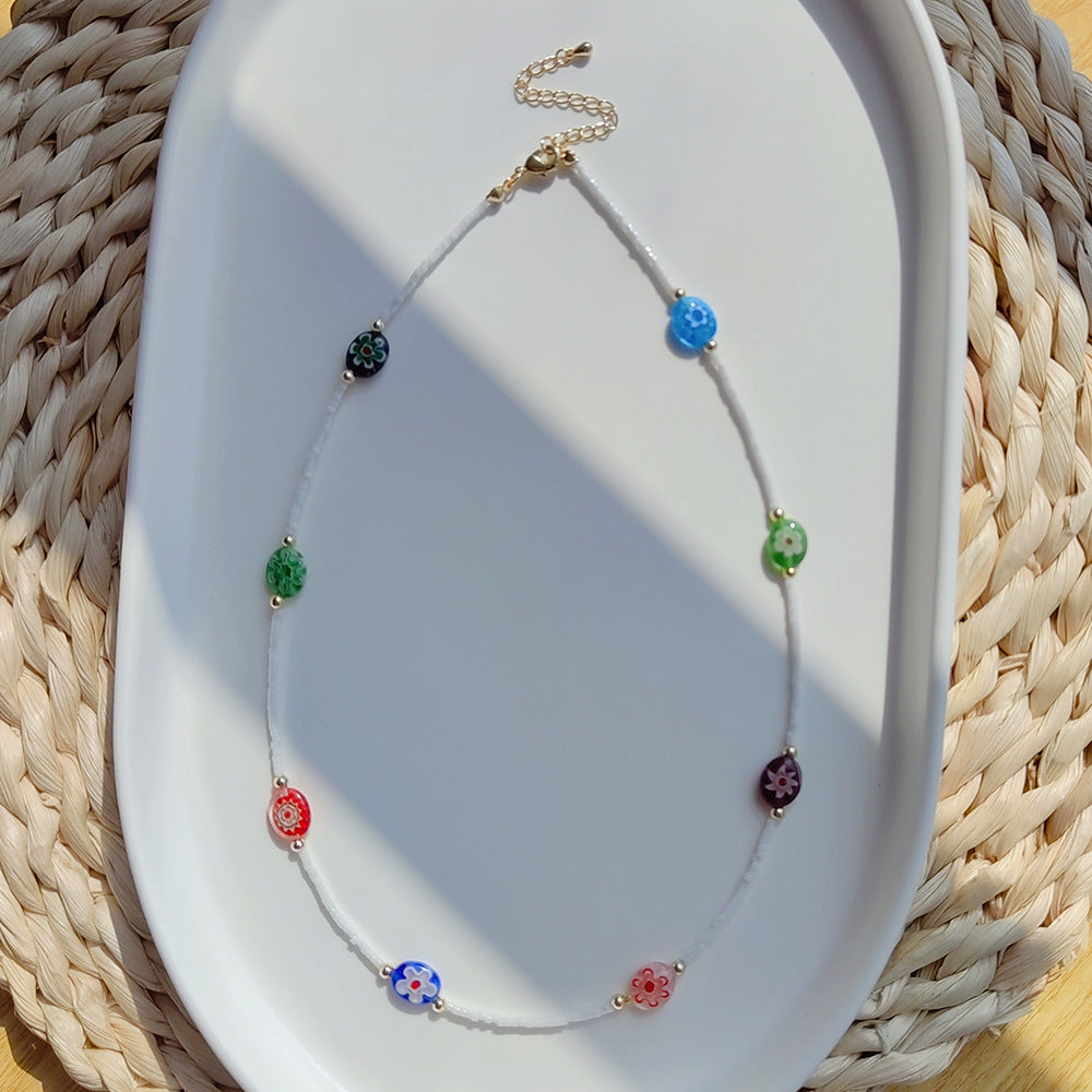 Wholesale Colored Flower Beads Glass Beaded Necklace