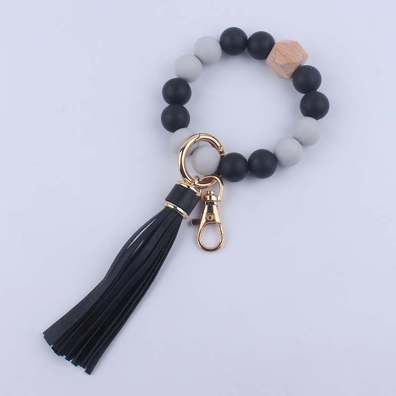 Wholesale Tassel Silicone Beaded Wrist Keychain