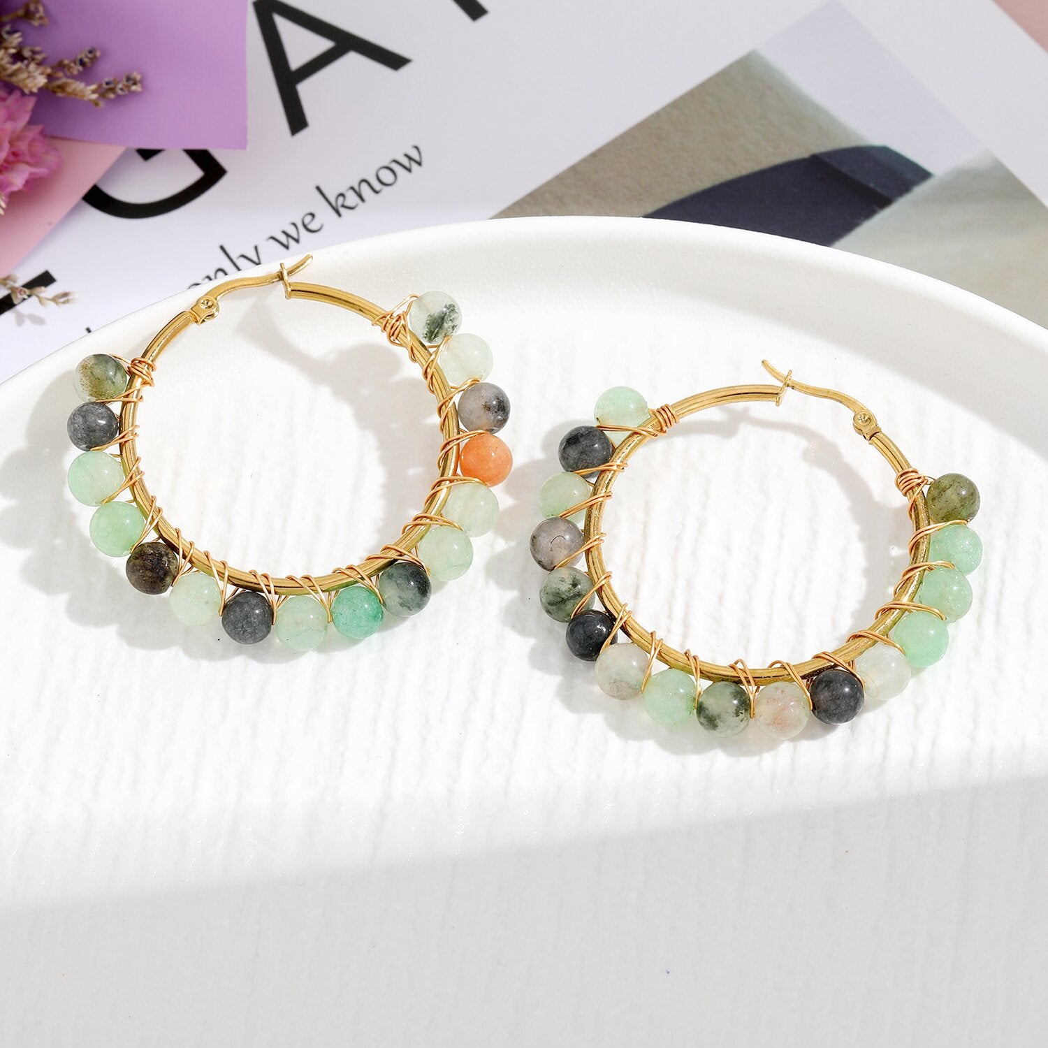 Wholesale Natural Stone Stainless Steel Earrings