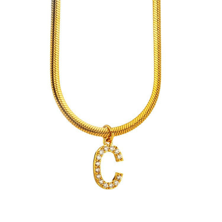 Wholesale Titanium Steel 26 Letters Flat Snake Bone 18K Gold Necklace