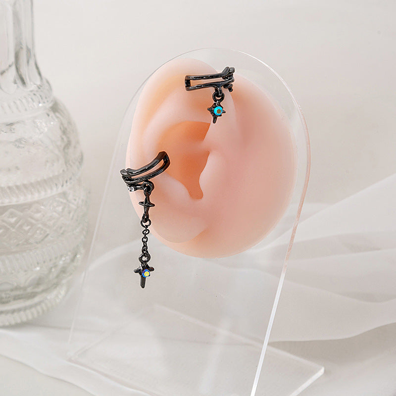 Wholesale Ear Bone Clip Niche Star Asymmetric Ear Clip Tassel Chain Cross Alloy Earrings
