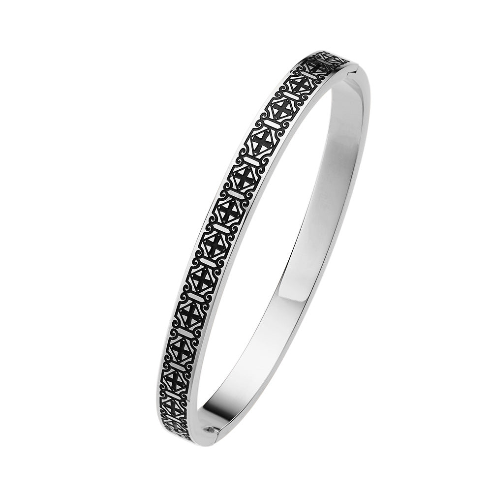 Wholesale Black and White Key Enamel Titanium Steel Bracelet