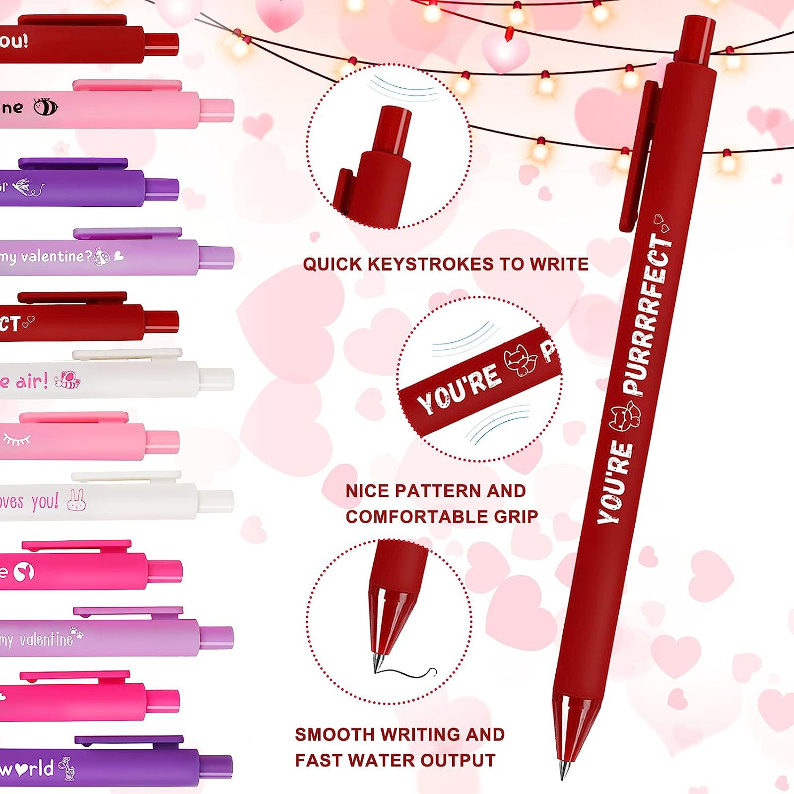 Wholesale Pens Valentine's Day Push Plastic Ballpoint Pen Set