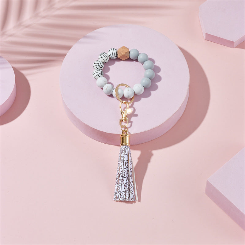 Wholesale basketball, football, rugby Silicone Beaded Wrist Keychain