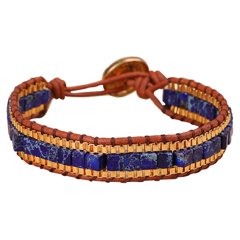 Beads de piedra del emperador al por mayor pulsera de cuero