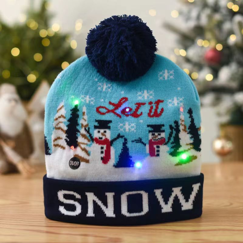 Wholesale Christmas LED Light Knitted Hat Party Warm Adult With Ball Hat