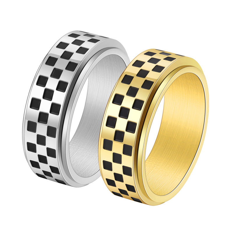 Wholesale Titanium Steel Black and White Checkerboard Rings
