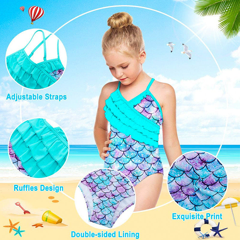 Wholesale Girls One Piece Ruffles Polyester Swimwear