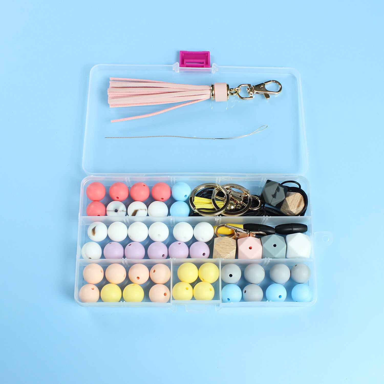 Venta al por mayor de cuentas de silicona DIY llavero de muñeca 15 rejillas