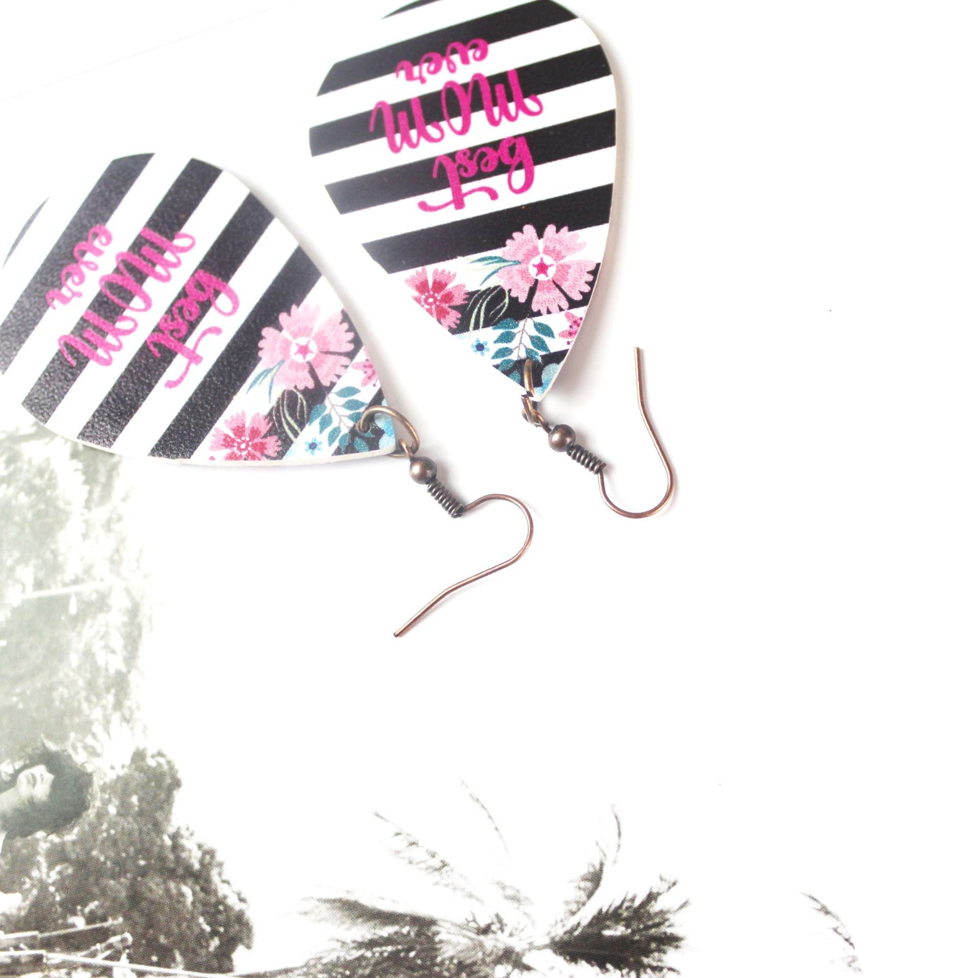 Wholesale Mother's Day Leopard Water Drop Love Leather Earrings