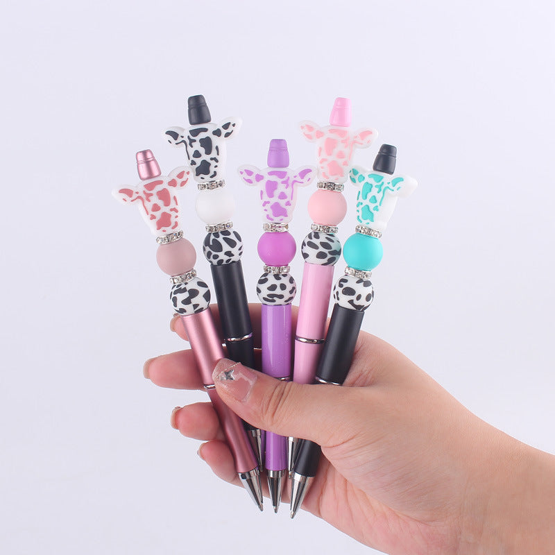 Wholesale Cartoon Cow Head Cow Pattern Silicone Bead Pen
