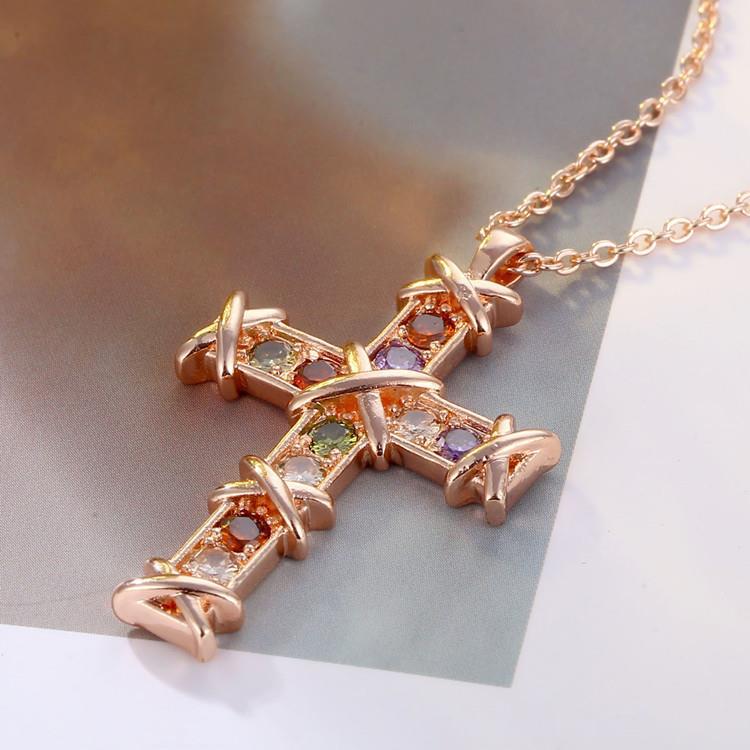 Wholesale Rose Gold Cross Zirconia Copper Necklaces