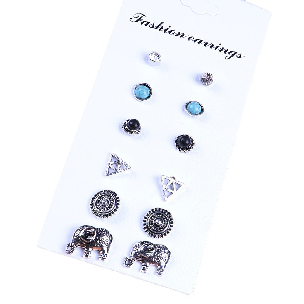 Venta al por mayor Triangle Gems Alloy Ear Studs 6 Pares