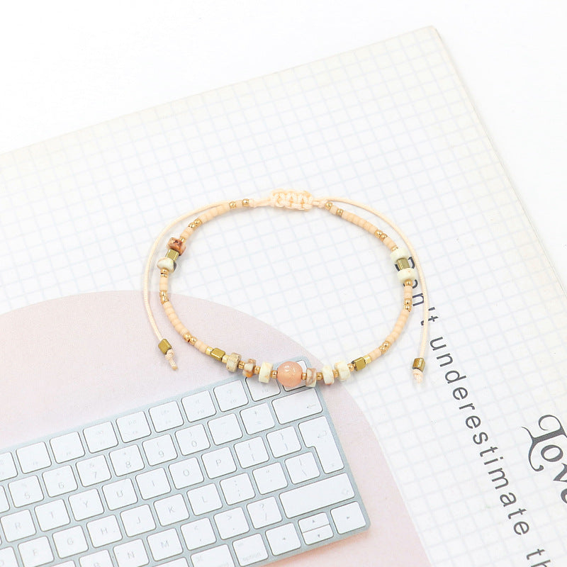 Wholesale Miyuki Rice Beads Handwoven Bohemian Style Gemstone Wax Thread Bracelet