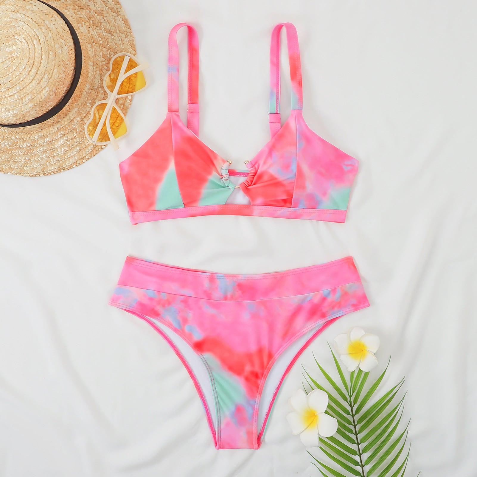 Wholesale Printed High Waist Two-Piece Polyester Swimwear