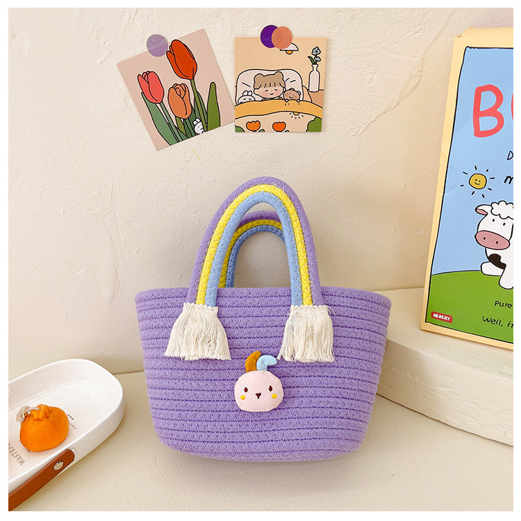 Bolso al por mayor de la playa del arco iris tejido cuerda del algodón del PDA