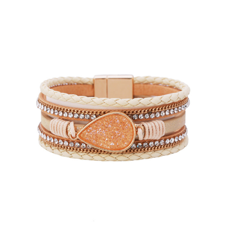 Wholesale Bohemian Diamond Leather Bracelet