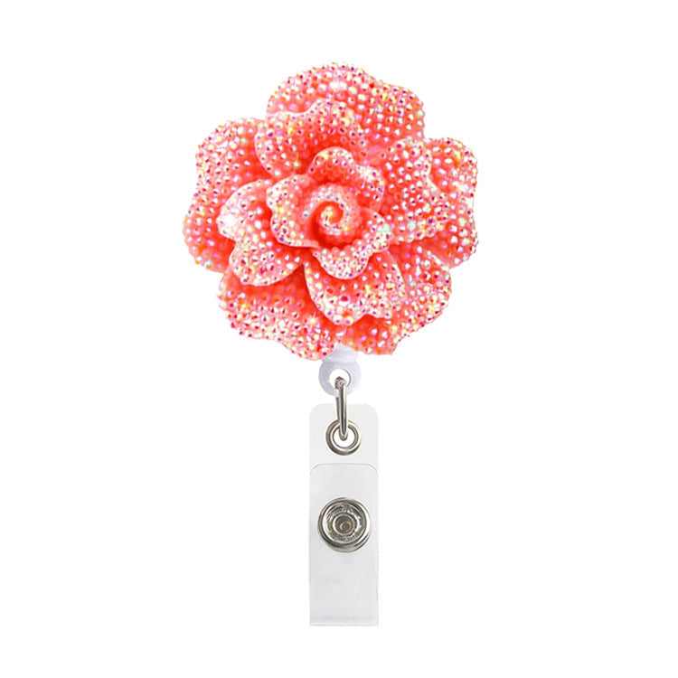 Wholesale Badge Reels Shiny Flowers Acrylic Retractable Keychains