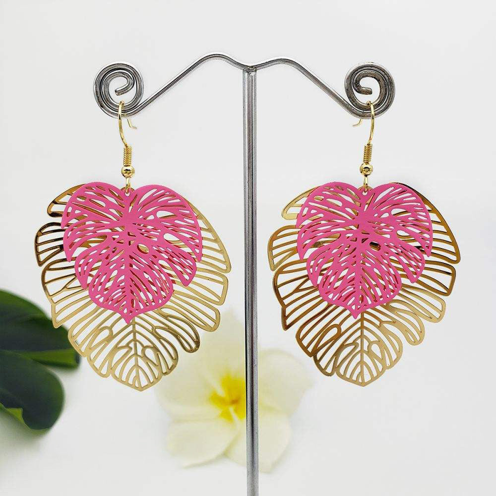 Wholesale Vintage Openwork Leaf Copper Earrings