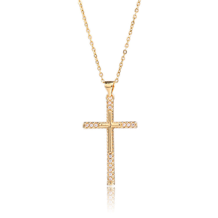 Wholesale Copper Micropaved Zircon Cross Pendant Necklace