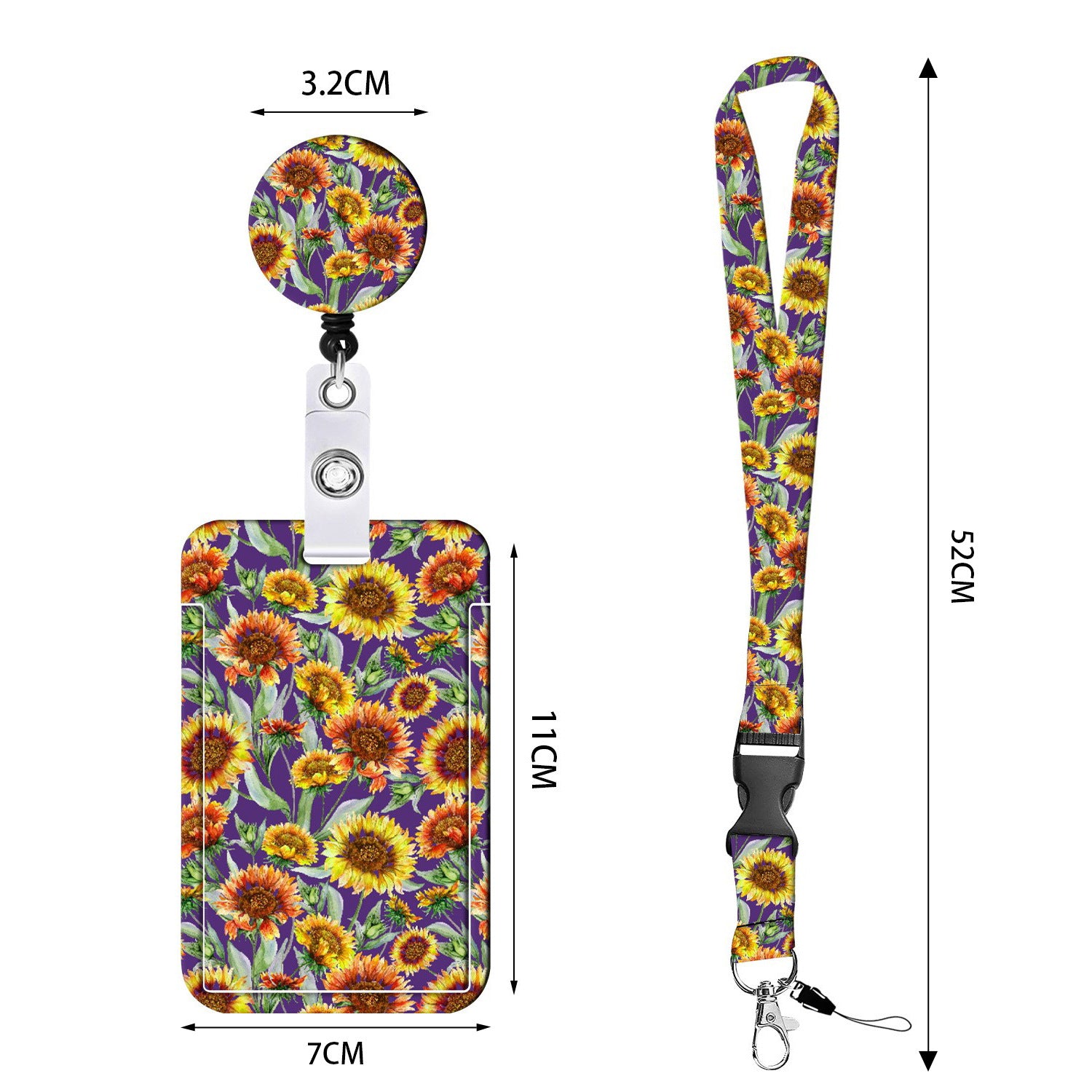 Wholesale Polyester Summer Sunflower Easy-to-pull Card Holder Key Chain