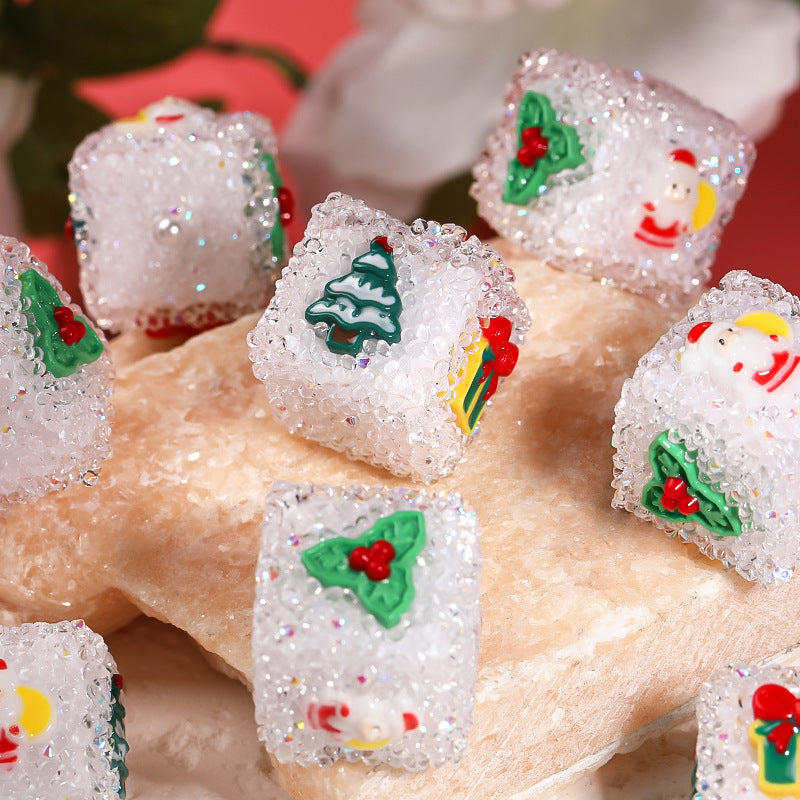 Wholesale 5pcs/pack Christmas DIY Acrylic Rhinestone Sugar Beads Square Beads