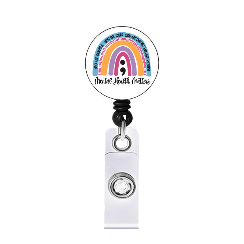 Wholesale Badge Reels Acrylic Rainbow Mental Health Retractable Keychain