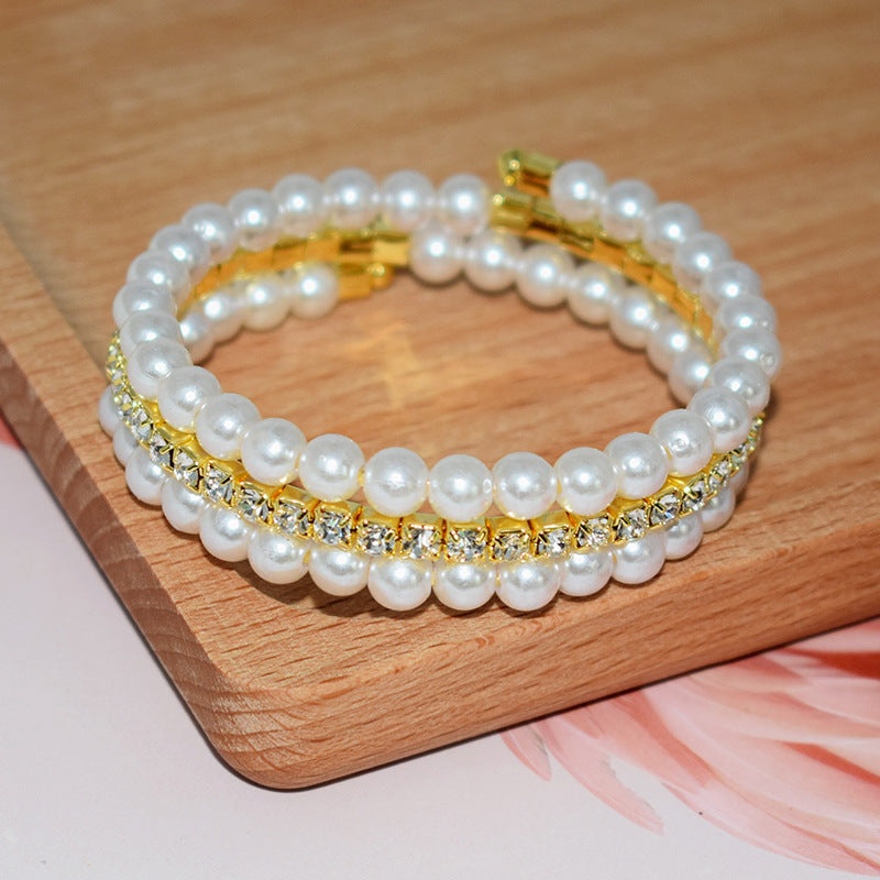 Wholesale Pearl Rhinestone Layered Bracelet Set