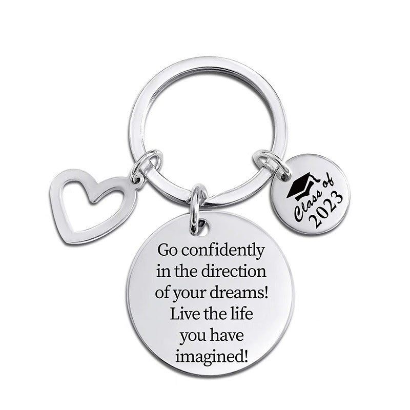 Wholesale Graduation Season Gift Lettering Stainless Steel Round Card Heart Keychain