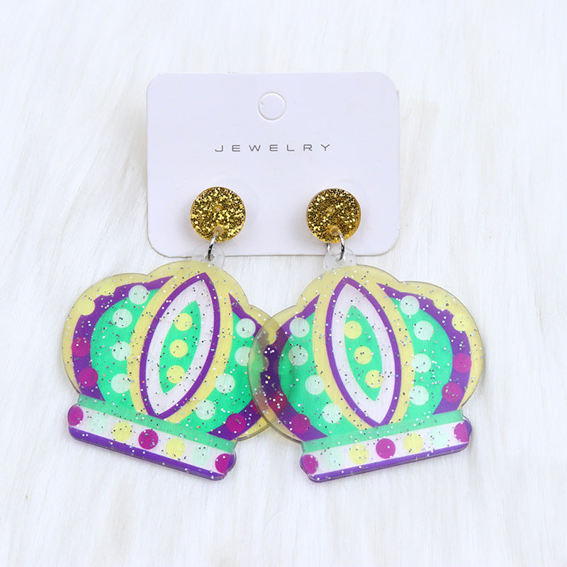 Wholesale Mardi Gras Water-saving Drop Shaped Minimalist Acrylic Earrings