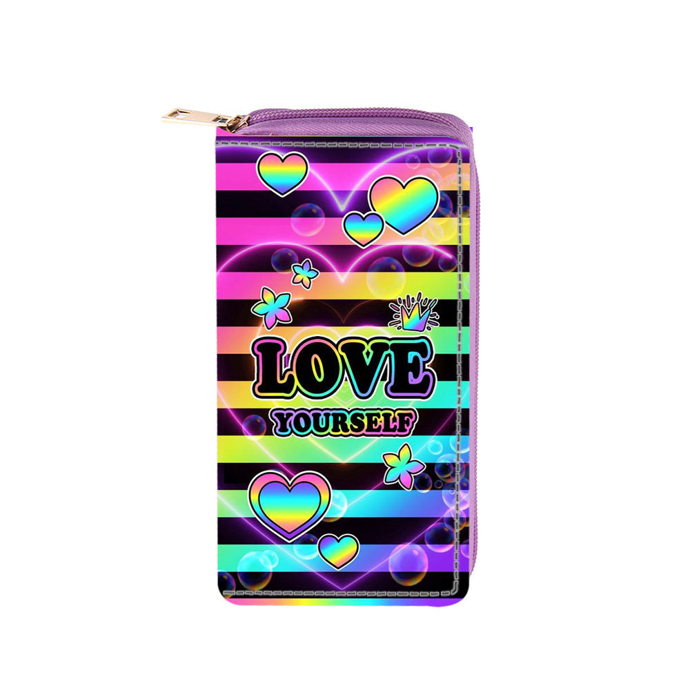 Venta al por mayor LOVE English Letters PU Cartera larga con cremallera