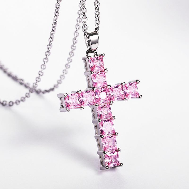 Wholesale Full Diamond Square Zircon Cross Necklace