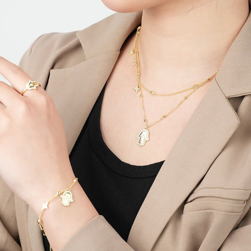 Collar de mano de Fátima plegada de doble capa de cobre al por mayor