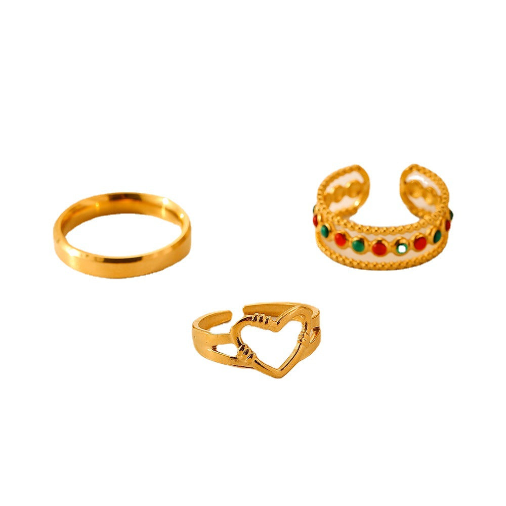 Conjunto de anillos de aleación de corazón de amor abierto de acero inoxidable al por mayor