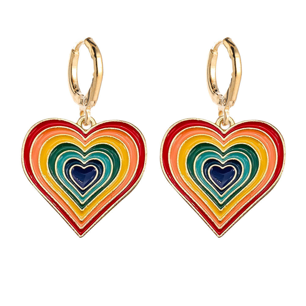 Venta al por mayor Pendientes de aleación de corazón de arco iris de San Valentín
