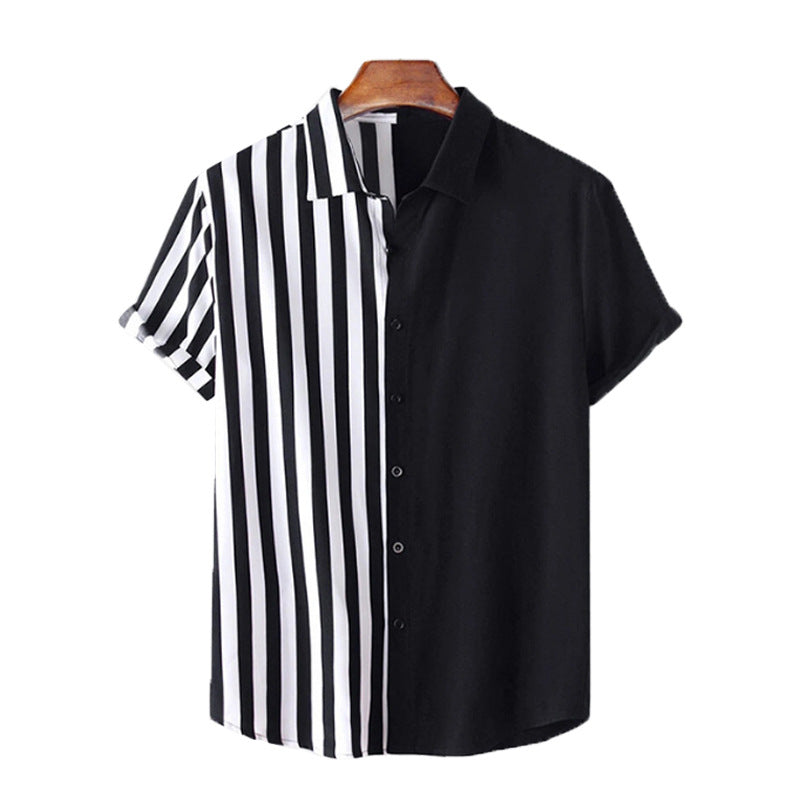 Mangas cortas rayadas de la solapa de los hombres mezclados al por mayor de la fibra química