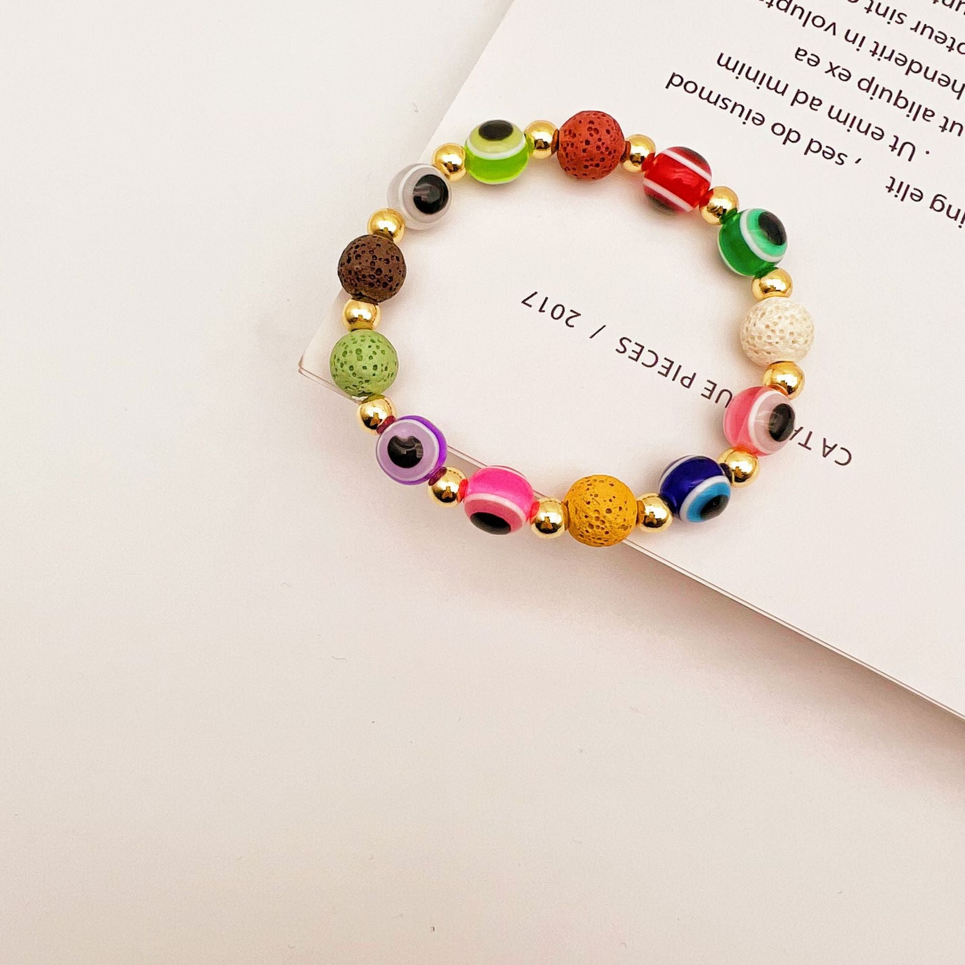 Wholesale Devil Eye Colorful Volcanic Stone Bracelets