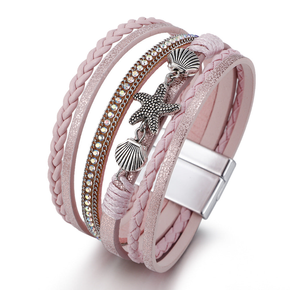 Brazalete de cuero de estrella marina al por mayor de conchas