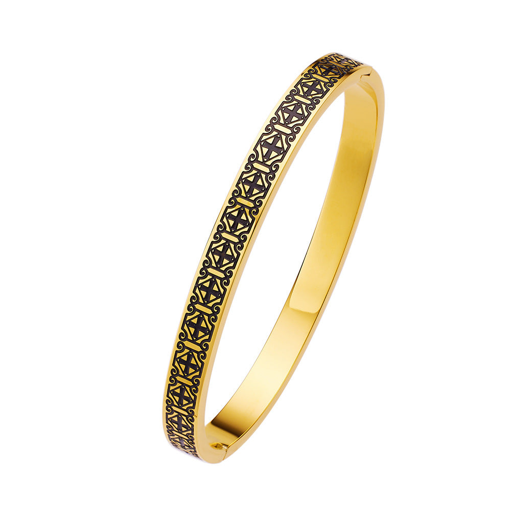 Wholesale Black and White Key Enamel Titanium Steel Bracelet