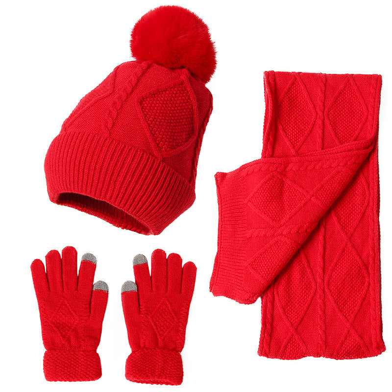Wholesale Acrylic Autumn and Winter New Warm and Thickened Wool Adult Hats, Scarves, Gloves, Three Piece Set