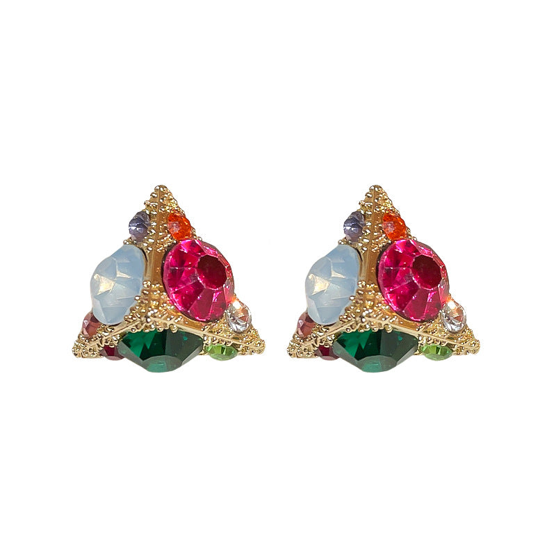 Pendientes de aleación de triángulo de circón de color aguja de plata al por mayor