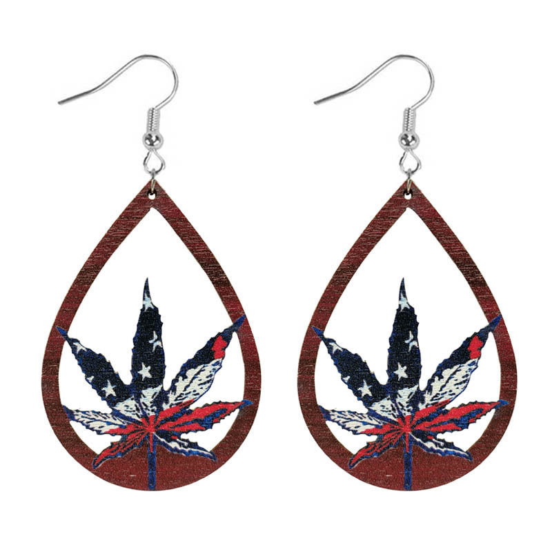 Wholesale Independence Day Flag Wood Earrings