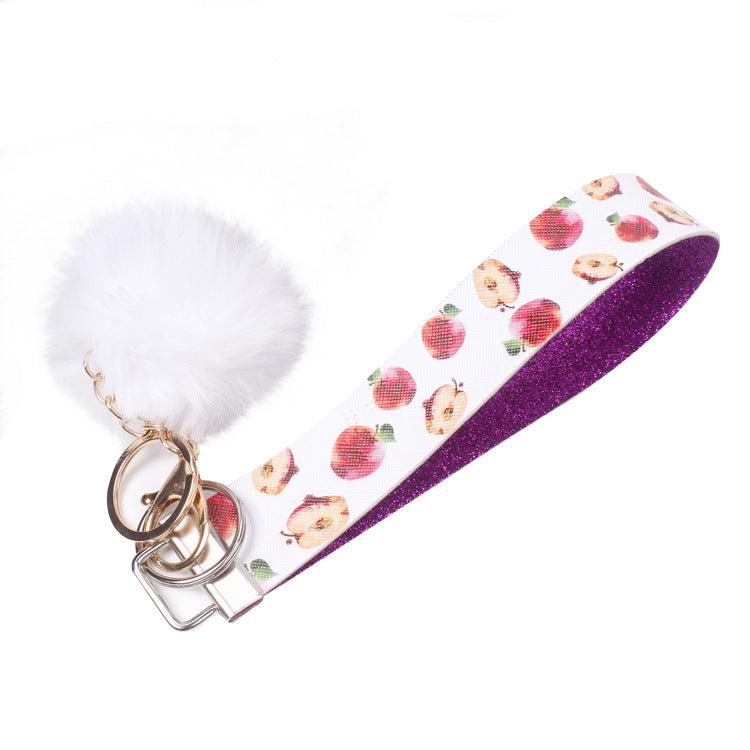 Wholesale 10pcs PU Leather Fur Ball Keychain