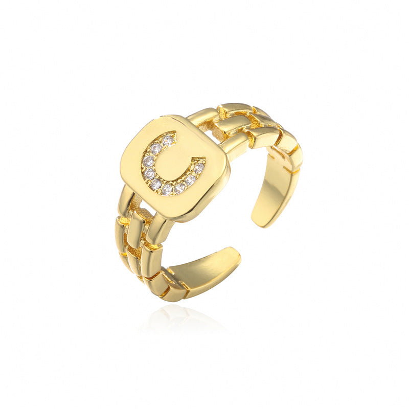 Wholesale Gold Plated 26 Letters Copper Adjustable Rings