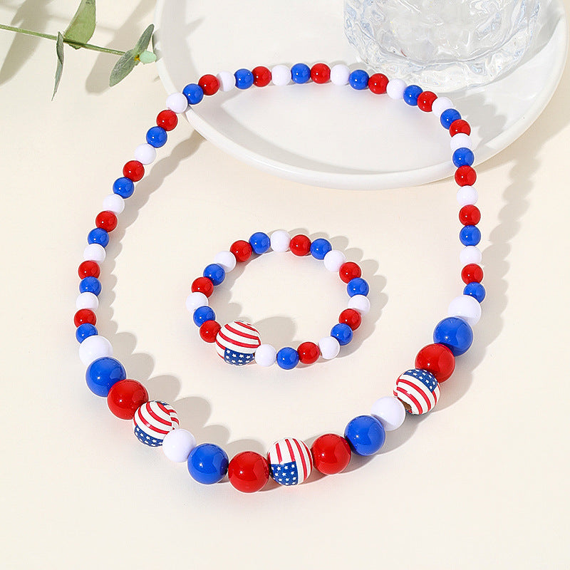Wholesale 10PCS Independence Day Kids Wooden Beads Bracelet Necklace Set