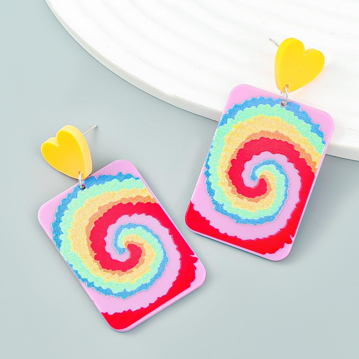 Pendientes De Placa De Ácido Acético Impreso Corazón al por mayor