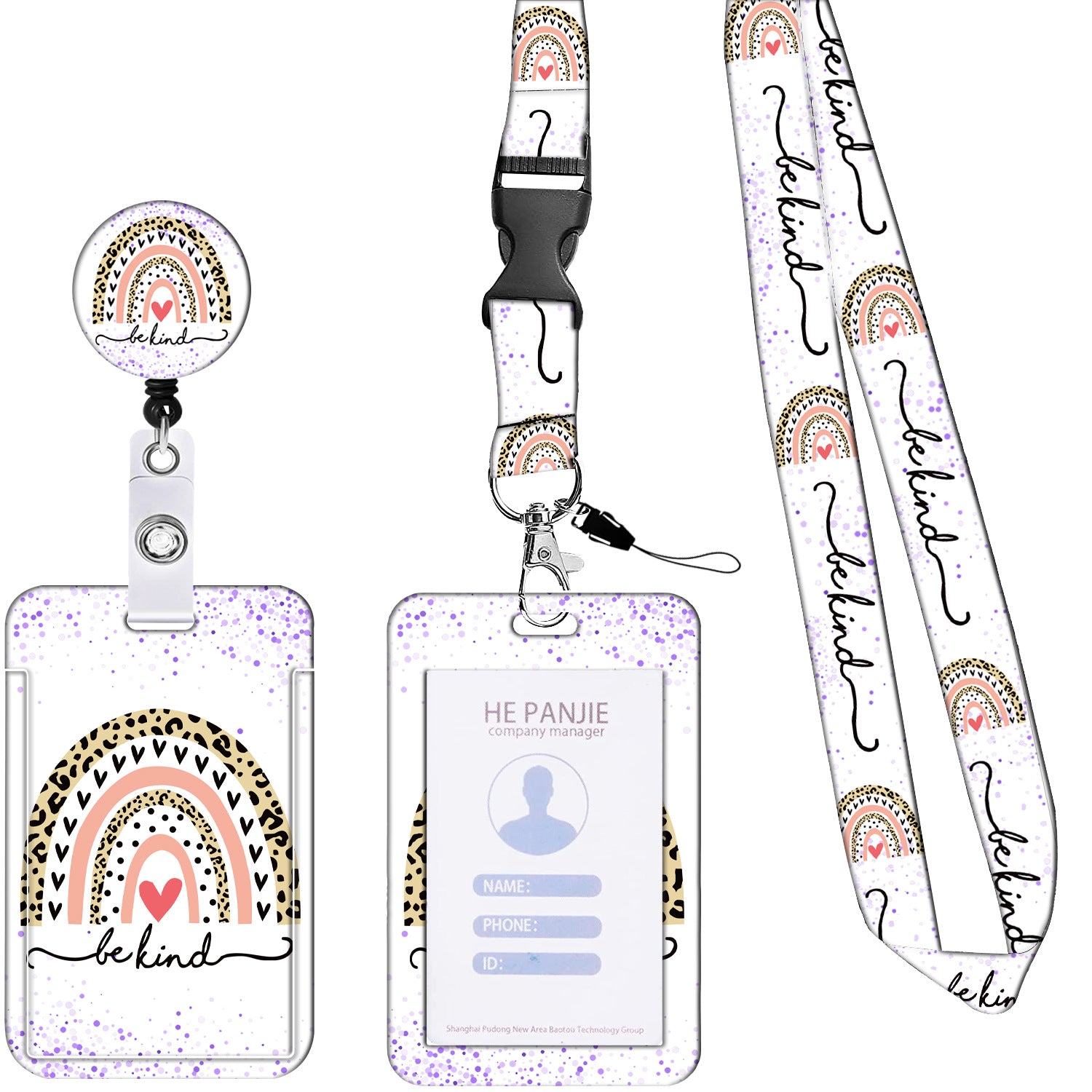 Wholesale Badge Reels ABS Rainbow Leopard Card Holder Retractable Keychain