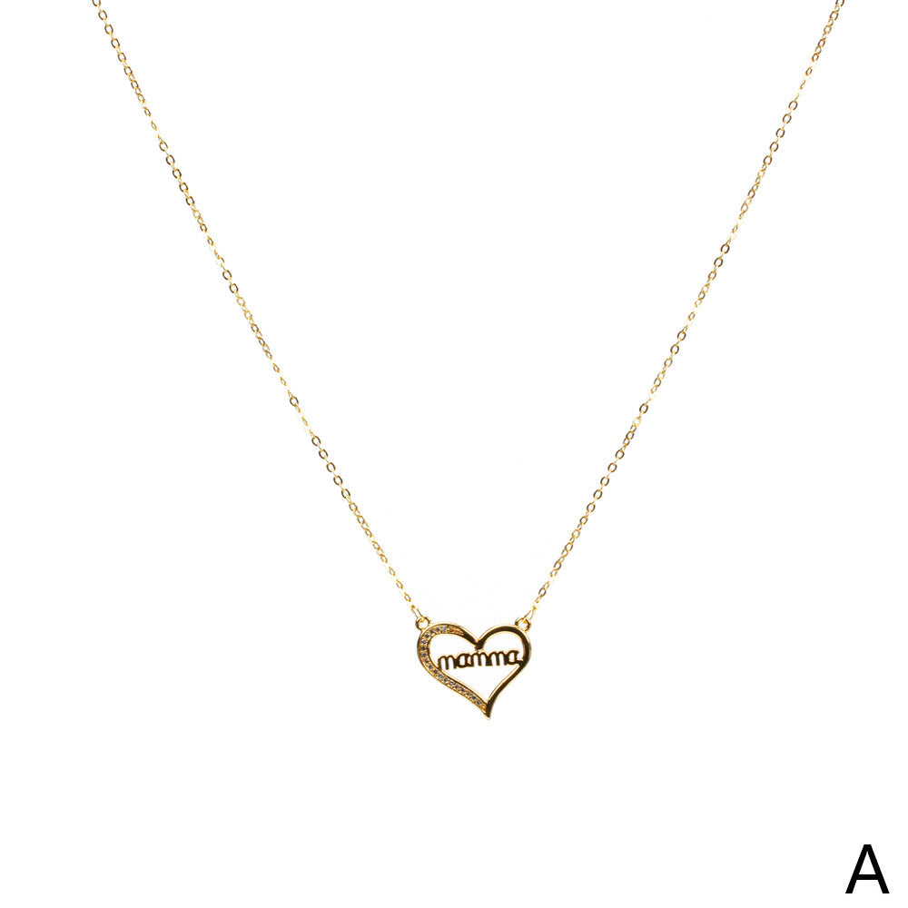 Venta al por mayor, regalo del día de la madre, collar con colgante de diamantes de mamá amor de cobre